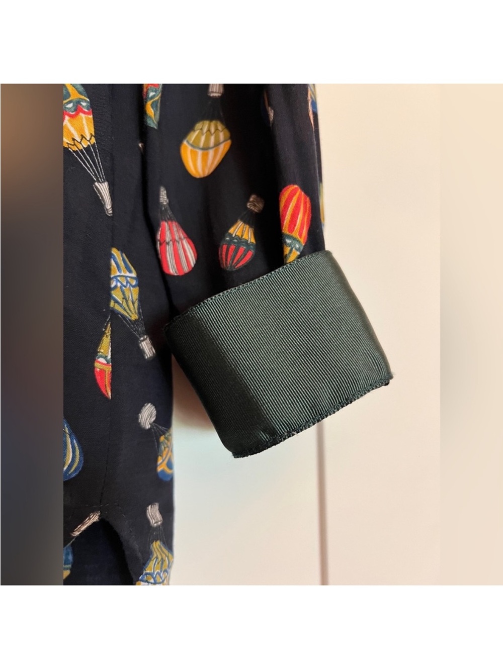 ❤️Zara Hot Air Balloon Watercolor Navy Shirt Emerald Green Trim S - Picture 6 of 6